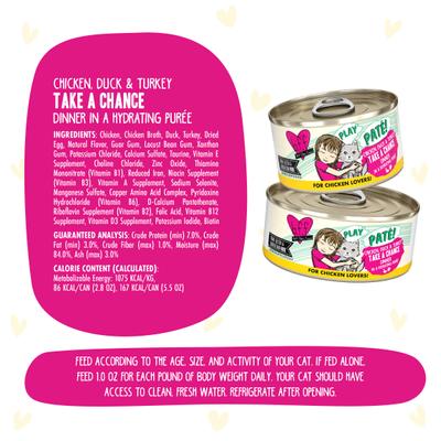 Show full view: BFF Play Pate Lovers Chicken, Duck & Turkey Take a Chance + Play Pate Lovers Chicken Checkmate Wet Cat Food, 5.5-oz can, 16 count slide 4 of 10