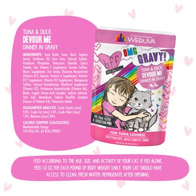 Show full view: BFF Tuna & Chicken Charm Me Dinner in Gravy + Tuna & Duck Devour Me Dinner in Gravy Wet Cat Food Pouches slide 9 of 9