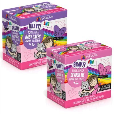 BFF BFF Tuna & Duck Devour Me Dinner in Gravy + Tuna & Beef Baby Cakes Dinner in Gravy Wet Cat Food Pouches