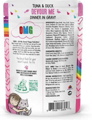 Show full view: BFF Tuna & Duck Devour Me Dinner in Gravy + Tuna & Beef Baby Cakes Dinner in Gravy Wet Cat Food Pouches slide 4 of 9