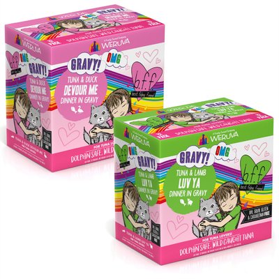 BFF BFF Tuna & Lamb Luv Ya Dinner in Gravy + Tuna & Duck Devour Me Dinner in Gravy Wet Cat Food Pouches