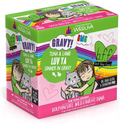 Show full view: BFF Tuna & Lamb Luv Ya Dinner in Gravy + Tuna & Duck Devour Me Dinner in Gravy Wet Cat Food Pouches slide 2 of 9