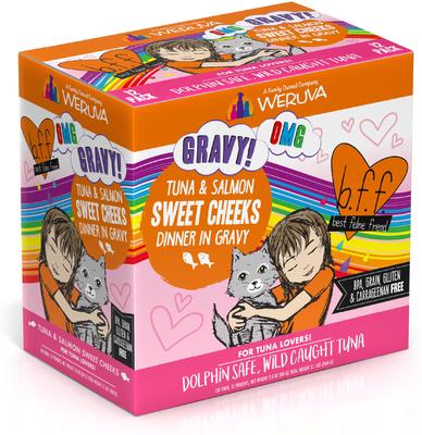 Show full view: BFF Tuna & Salmon Sweet Cheeks Dinner in Gravy + Tuna & Chicken Charm Me Dinner in Gravy Wet Cat Food Pouches slide 2 of 9