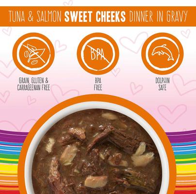Show full view: BFF Tuna & Salmon Sweet Cheeks Dinner in Gravy Wet Cat Food Pouches, 3-oz pouch, bundle of 24  slide 4 of 12