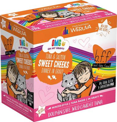 Show full view: BFF Tuna & Salmon Sweet Cheeks Dinner in Gravy Wet Cat Food Pouches, 3-oz pouch, bundle of 24  slide 6 of 12