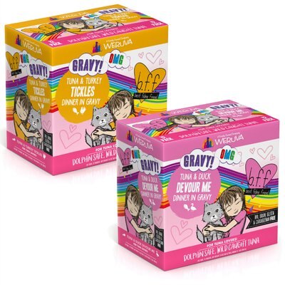 BFF BFF Tuna & Turkey Tickles Dinner in Gravy + Tuna & Duck Devour Me Dinner in Gravy Wet Cat Food Pouches