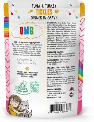 Show full view: BFF Tuna & Turkey Tickles Dinner in Gravy + Tuna & Duck Devour Me Dinner in Gravy Wet Cat Food Pouches slide 4 of 9