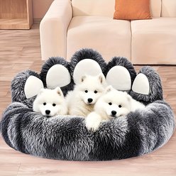 BFPETHOME Calming Anti-Anxiety Bear Paw Dog Bed, Gray, 36 x 36 x 3-in