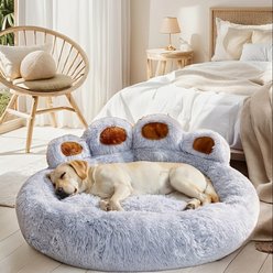 BFPETHOME Calming Round Bear Paw Washable Dog Bed, Gray, 28 x 28 x 3-in