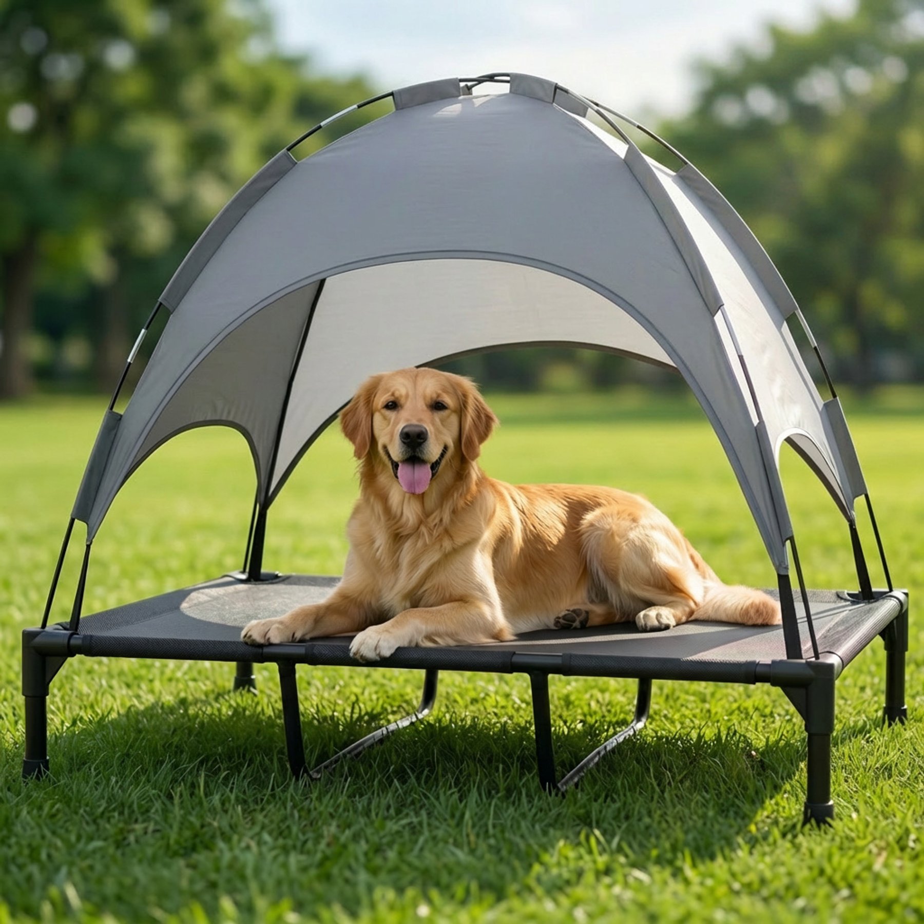 BFPETHOME Elevated with Canopy Outdoor Dog Bed, Gray, 51 x 31 x 8-in
