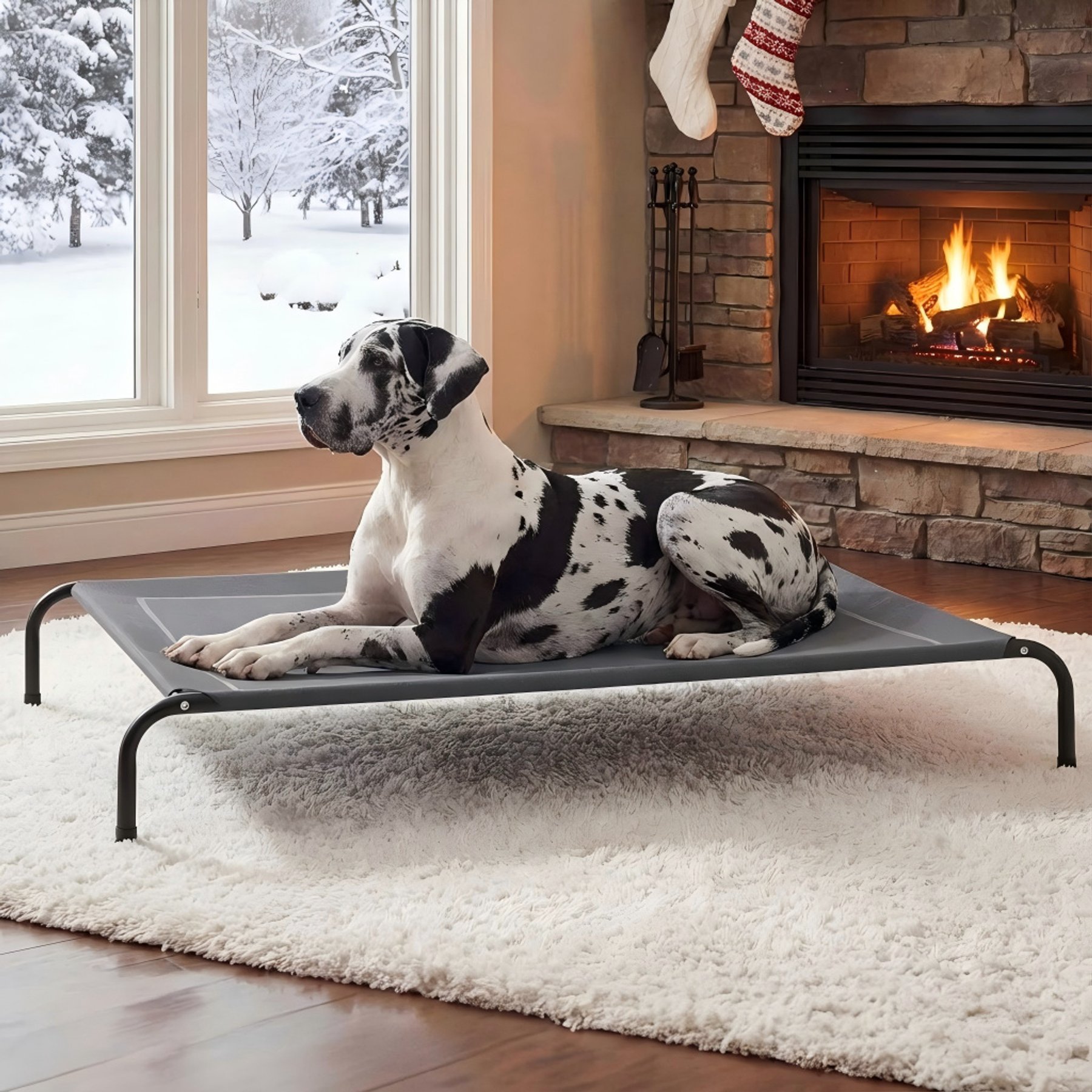 BFPETHOME Portable Raised Outdoor Dog Bed, Gray, 43 x 31 x 8-in