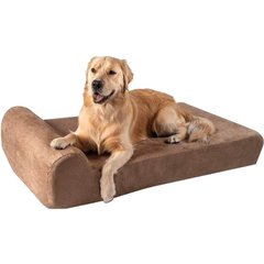 Big Barker 7" Headrest Orthopedic Pillow Dog Bed with Removable Cover, Khaki, Large