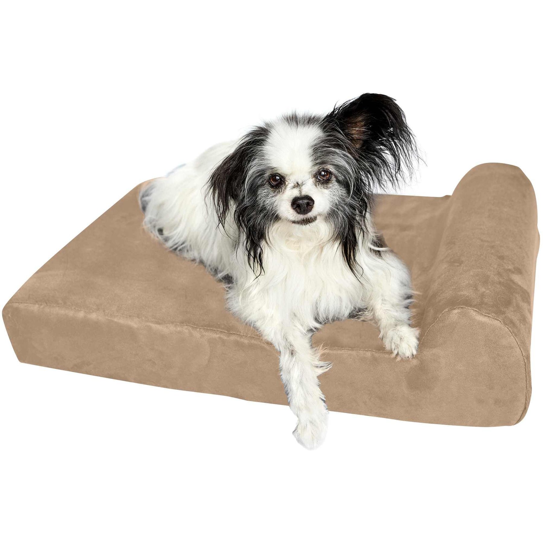 Big Barker Jr. Pillow Top with Headrest Orthopedic Dog Bed, Khaki, Small
