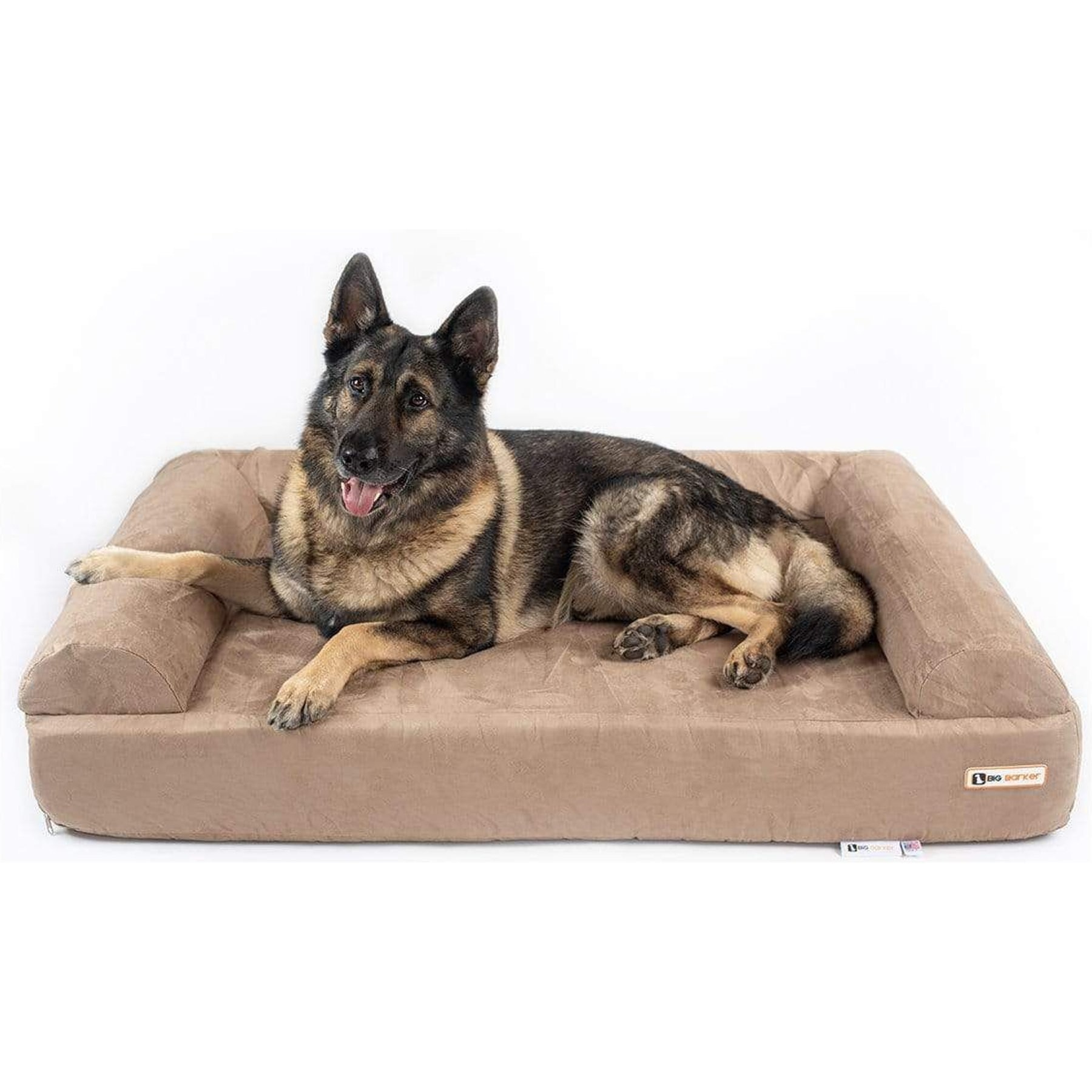 Big Barker Sofa Edition Orthopedic Bolster Dog Bed with Removable Cover, Khaki, X-Large