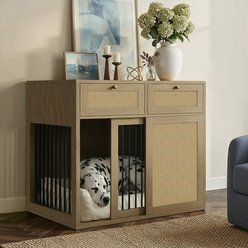 PureCozy Heavy Duty Furniture Style Chew Resistant Dog Crate with Left Kennel, Large: 40-in, Light Oak