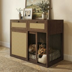 PureCozy Heavy Duty Wooden Chew Resistant End Table Dog Crate with Right Kennel, Large: 40-in, Natural Oak