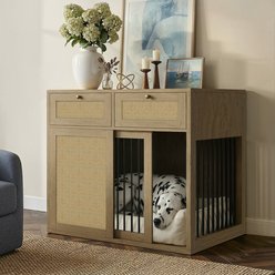 PureCozy Heavy Duty Wooden Chew Resistant End Table Dog Crate with Right Kennel, Large: 40-in, Light Oak