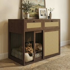 PureCozy Heavy Duty Furniture Style Chew Resistant Dog Crate with Left Kennel, Large: 40-in, Natural Oak