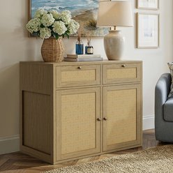 PureCozy Indoor Wooden Chew Resistant Storage Cabinet with Rattan Drawers Dog Crate, Large: 40-in, Light Oak slide 1 of 8
