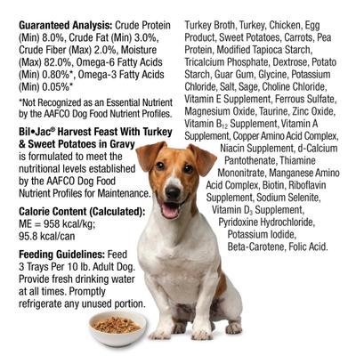 Show full view: Bil-Jac Harvest Feast Turkey & Sweet Potatoes in Gravy Recipe Wet Dog Food, 3.5-oz tub, case of 12 slide 7 of 8