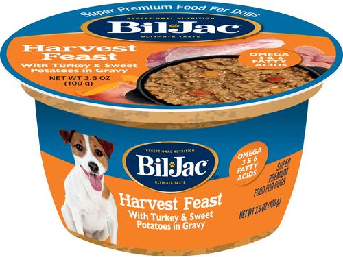 Show full view: Bil-Jac Harvest Feast Turkey & Sweet Potatoes in Gravy Recipe Wet Dog Food, 3.5-oz tub, case of 12 slide 3 of 8