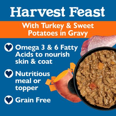 Show full view: Bil-Jac Harvest Feast Turkey & Sweet Potatoes in Gravy Recipe Wet Dog Food, 3.5-oz tub, case of 12 slide 4 of 8