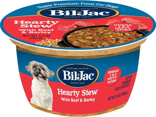 Show full view: Bil-Jac Hearty Stew Beef & Barley Recipe Wet Dog Food, 3.5-oz tub, case of 12 slide 3 of 7