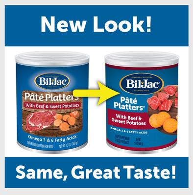 Show full view: Bil-Jac Pate Platters with Beef & Sweet Potatoes Canned Dog Food, 13-oz, case of 12 slide 3 of 9