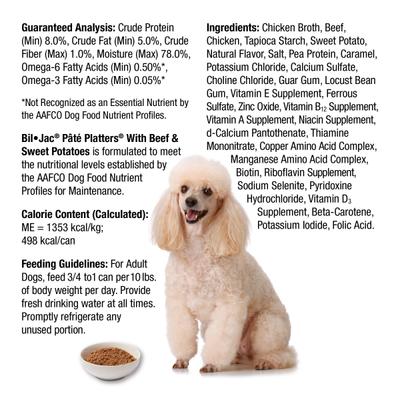 Show full view: Bil-Jac Pate Platters with Beef & Sweet Potatoes Canned Dog Food, 13-oz, case of 12 slide 6 of 9