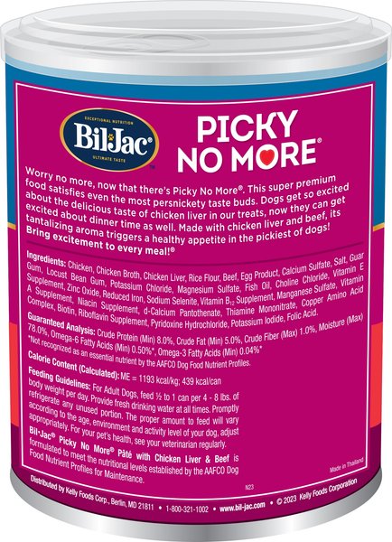Bil-Jac Picky No More Chicken & Chicken Liver Recipe Pate Canned Dog Food, 13-oz, case of 12