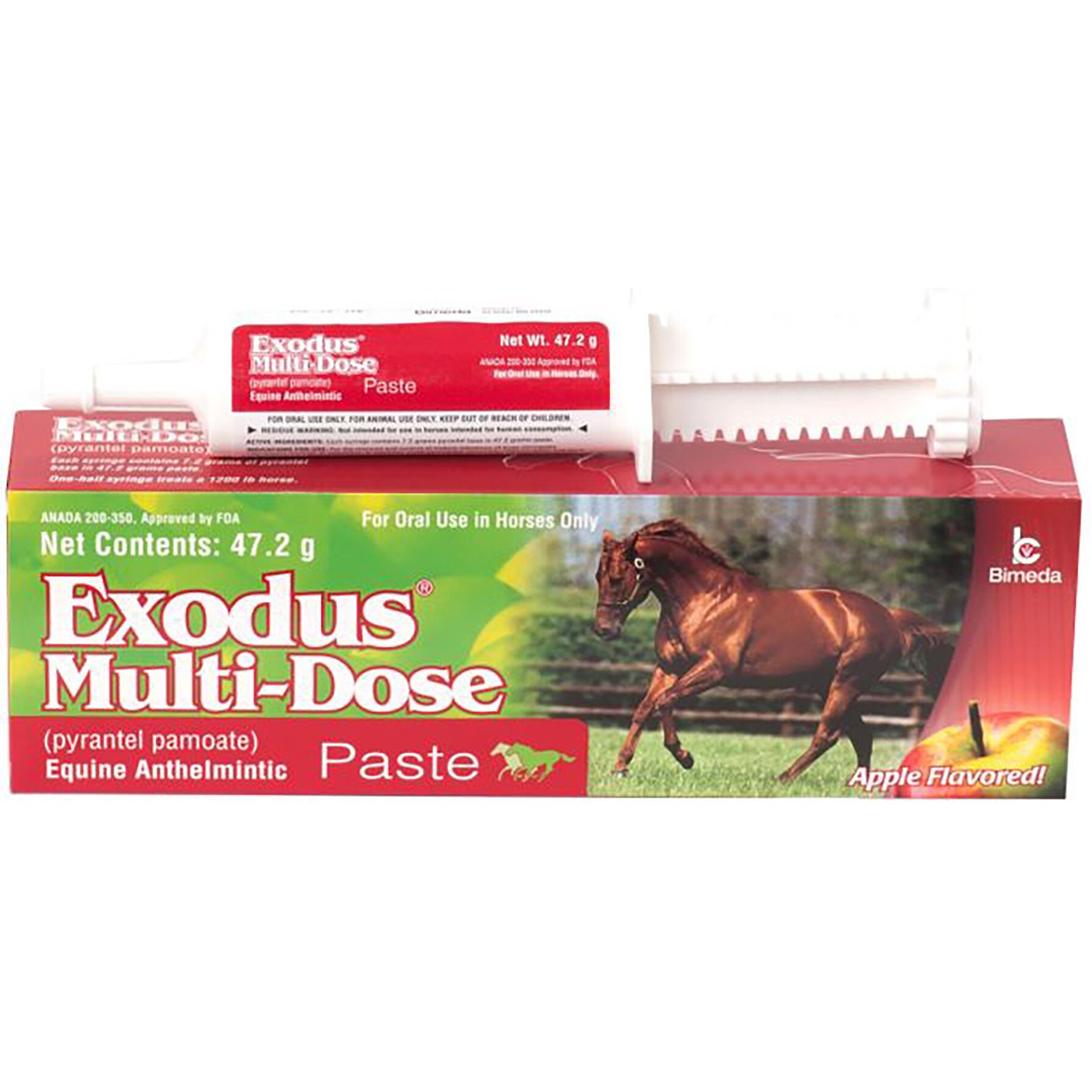 Bimeda Exodus Pyrantel Pamoate Multi-Dose Paste Horse Dewormer, 1.66-oz tube