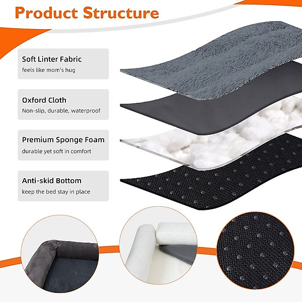 Show full view: BingoPaw Orthopedic Sofa Dog & Cat Bed with Removable Cover, Grey, Large slide 9 of 9
