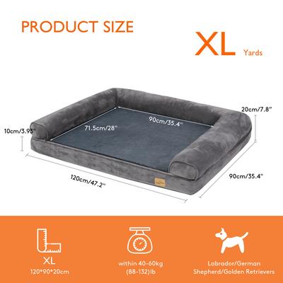 Show full view: BingoPaw Orthopedic Sofa Dog & Cat Bed with Removable Cover, Grey, X-Large slide 9 of 10