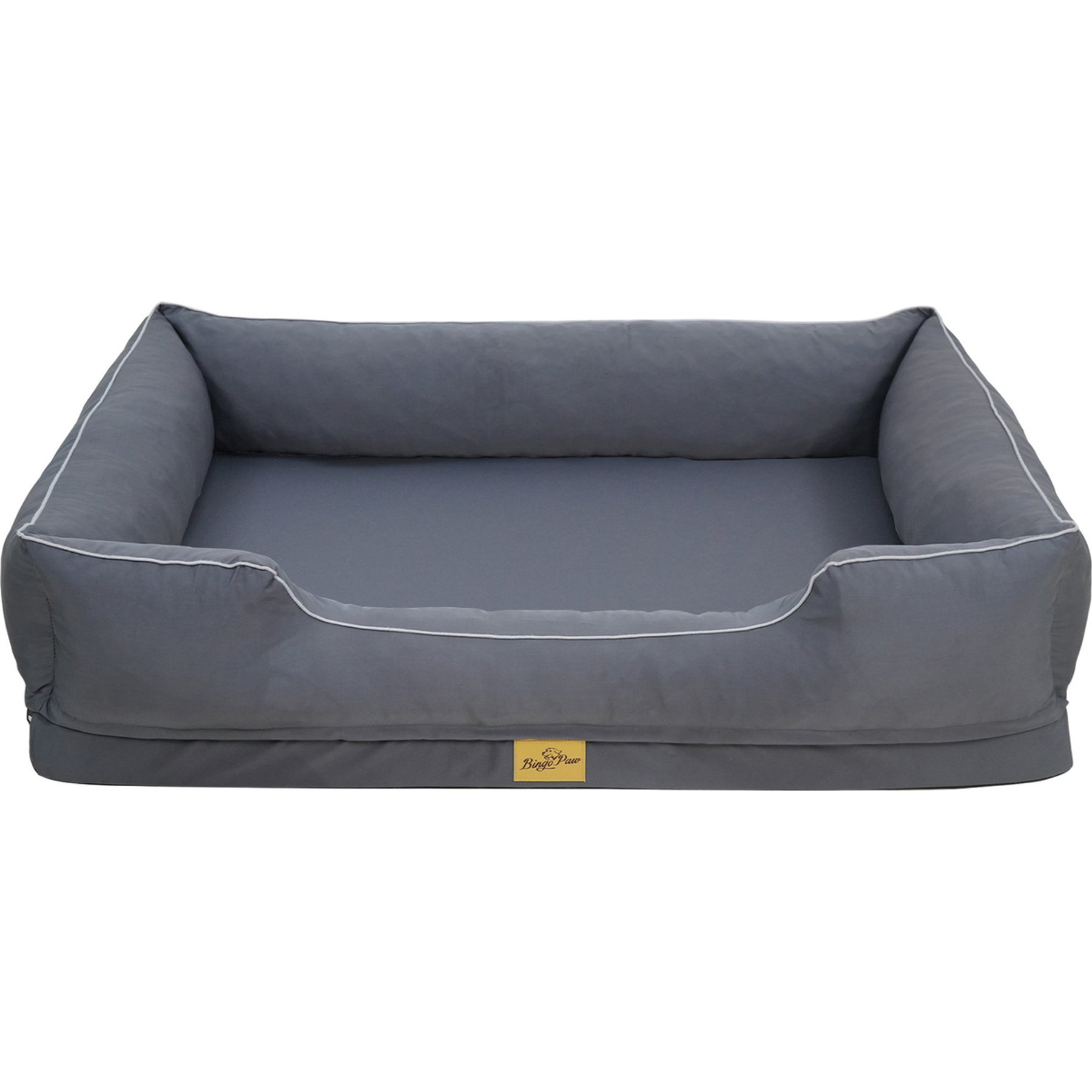BingoPaw Summer Oxford Orthopedic Removable-Cover Waterproof Machine-Washable Bolster Dog & Cat Bed, Grey, X-Large