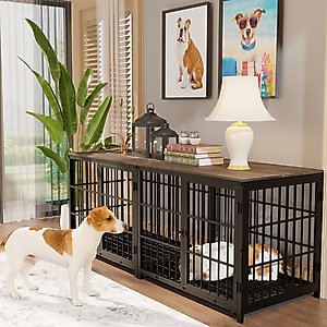 Yaheetech Double Door Collapsible Wire Dog Crate, Black