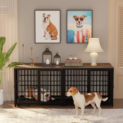 BingoPaw Wooden 3-Door Furniture Style Dog & Cat Crate End Table with Removable Tray