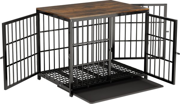 Show full view: BingoPaw Wooden 3-Door Furniture Style Dog & Cat Crate End Table with Removable Tray, Black, Large slide 6 of 10