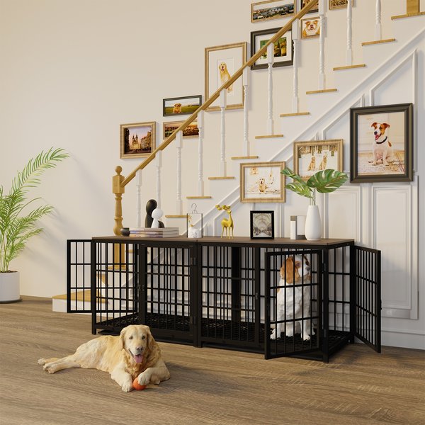 Show full view: BingoPaw Wooden 3-Door Furniture Style Dog & Cat Crate End Table with Removable Tray, Black, Large slide 4 of 10