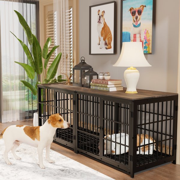 BingoPaw Wooden 3-Door Furniture Style Dog & Cat Crate End Table with Removable Tray