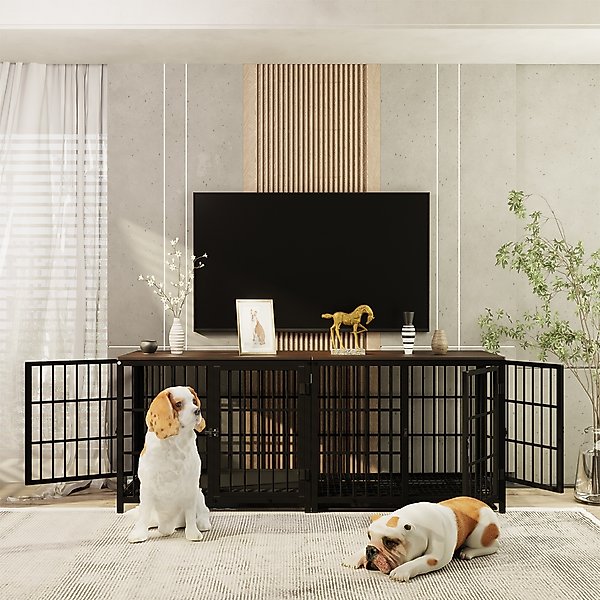 BingoPaw Wooden 3-Door Furniture Style Dog & Cat Crate End Table with Removable Tray