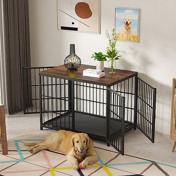 BingoPaw Wooden 3-Door Furniture Style Dog & Cat Crate End Table with Removable Tray