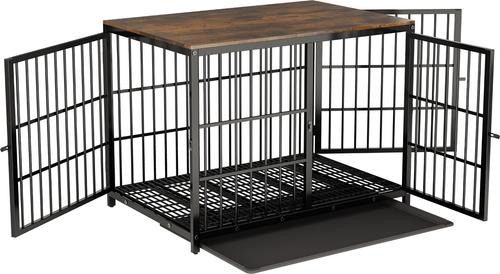 Show full view: BingoPaw Wooden 3-Door Furniture Style Dog & Cat Crate End Table with Removable Tray, Black, X-Large slide 5 of 10