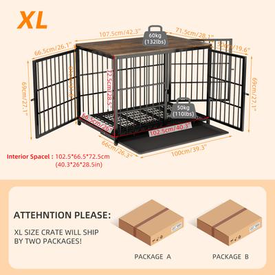 Show full view: BingoPaw Wooden 3-Door Furniture Style Dog & Cat Crate End Table with Removable Tray, Black, X-Large slide 6 of 10