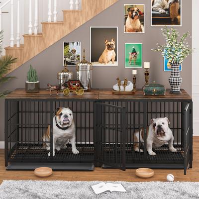 Show full view: BingoPaw Wooden 3-Door Furniture Style Dog & Cat Crate End Table with Removable Tray, Black, X-Large slide 4 of 10