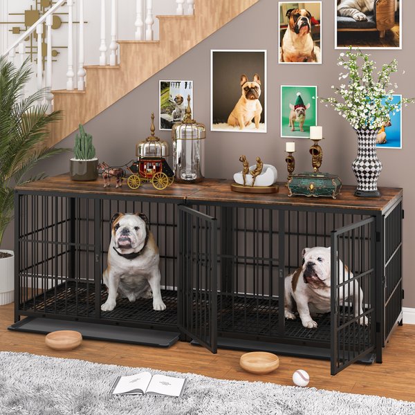 BingoPaw Wooden 3-Door Furniture Style Dog & Cat Crate End Table with Removable Tray