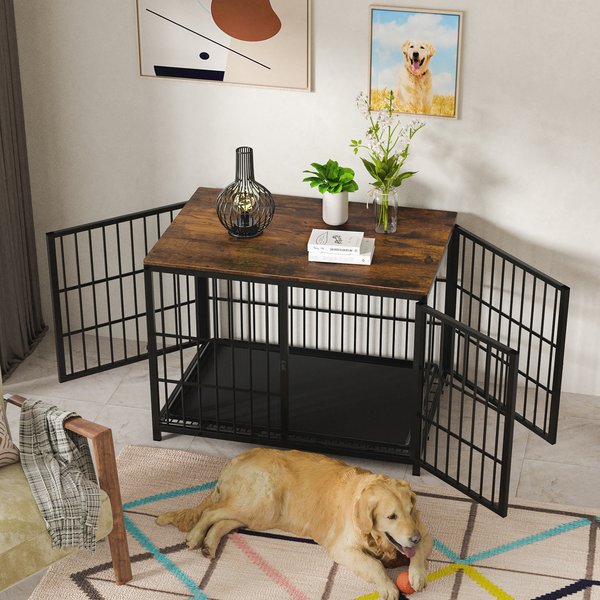 BingoPaw Wooden 3-Door Furniture Style Dog & Cat Crate End Table with Removable Tray