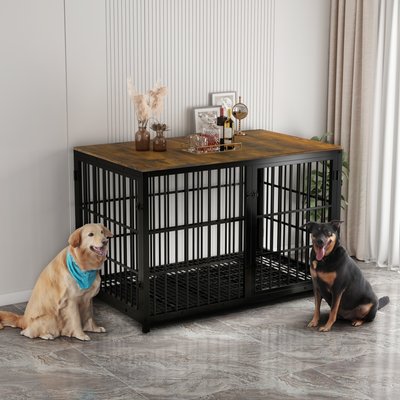 BingoPaw BingoPaw Wooden 3-Door Furniture Style Dog & Cat Crate End Table with Removable Tray, Black, XX-Large