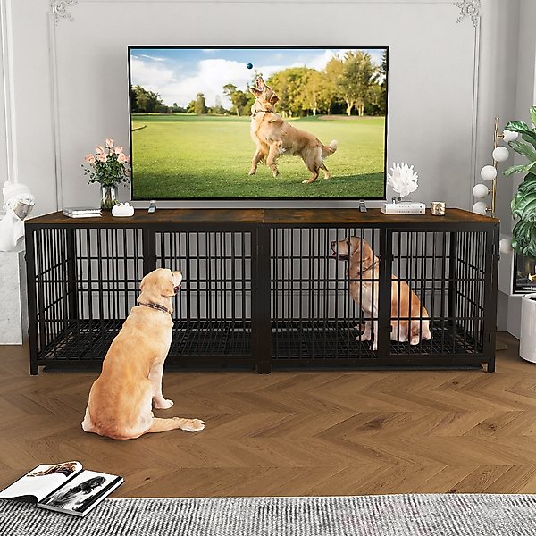 BingoPaw Wooden 3-Door Furniture Style Dog & Cat Crate End Table with Removable Tray
