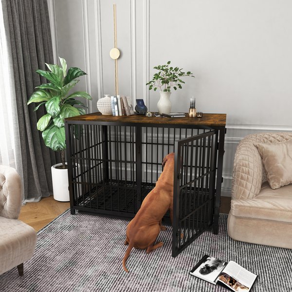 BingoPaw Wooden 3-Door Furniture Style Dog & Cat Crate End Table with Removable Tray