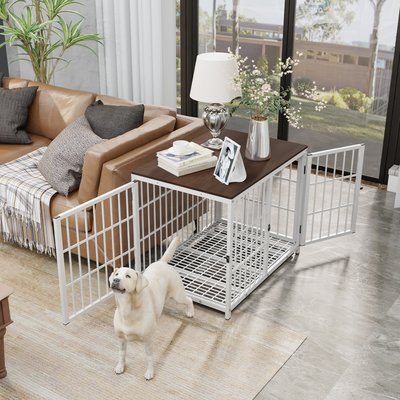 BingoPaw BingoPaw Wooden 3-Door Furniture Style Dog & Cat Crate End Table with Removable Tray, White, Large